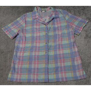 Blair Shirt Blouse Women's Large Multicolor Pastel Plaid Button Front Casual